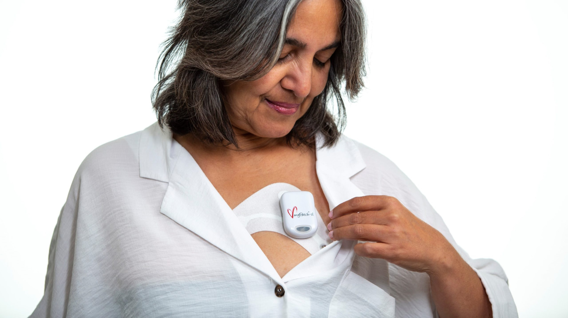 Patient wearing the MyPatch-sl patch Holter monitor
